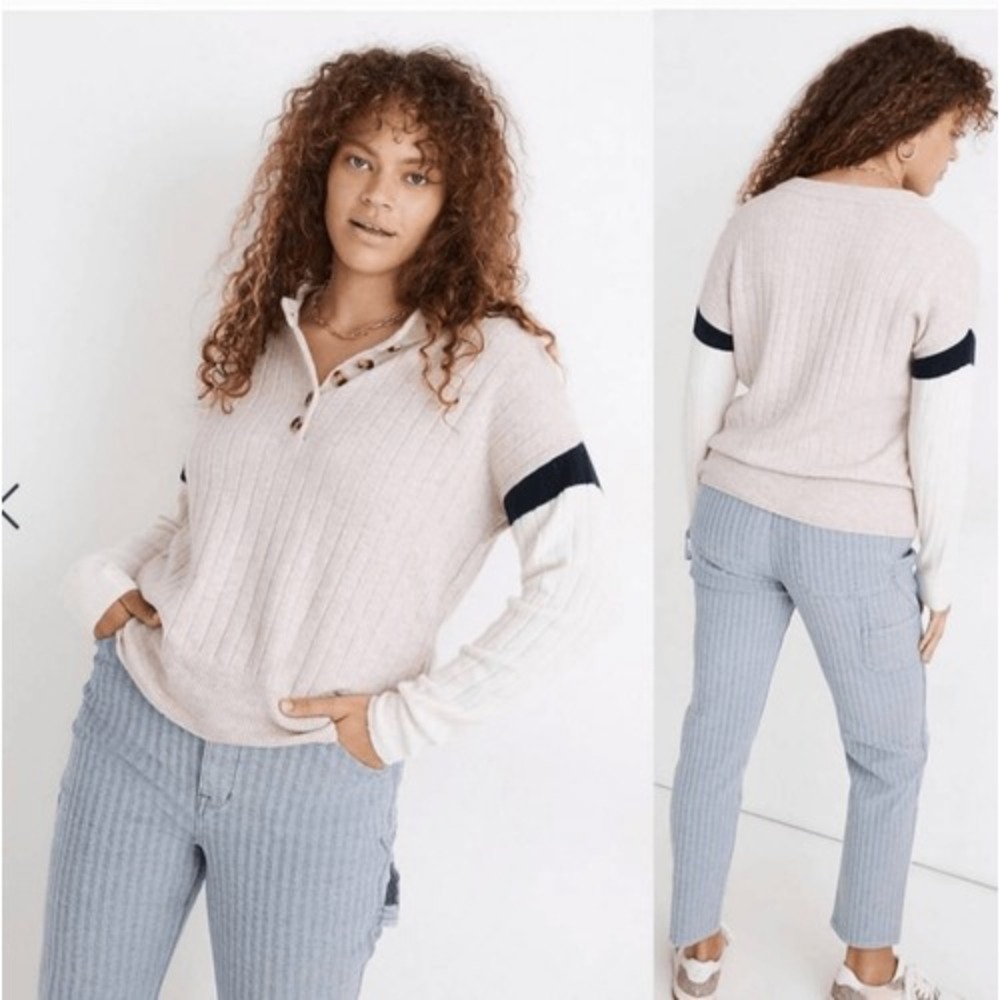 Madewell Bowden‎ Henley Sweater Sz XS Coziest Yarn Pink Merino Wool Alpaca Blend